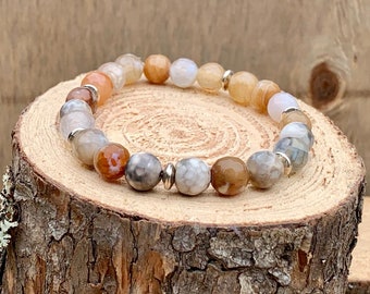 Beaded bracelet, semiprecious stone bracelet, layering bracelet, layer, stacking bracelet, stretch bracelet, neutral mix agate