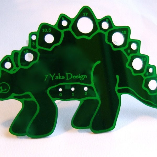 Green Stegosaurus Knitting Needle Gauge