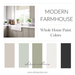 Modern Farmhouse Color Palette, Sherwin Williams Green and Neutral Paint Color Whole Interior