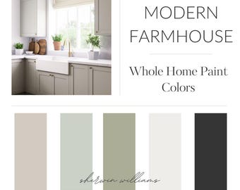 Modern Farmhouse Color Palette, Sherwin Williams Green and Neutral Paint Color Whole Interior