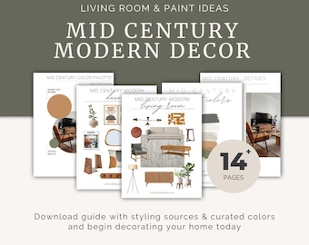 Mid Century Modern Interior Design Package, Living Room Decor Ideas, Decorating PDF Download