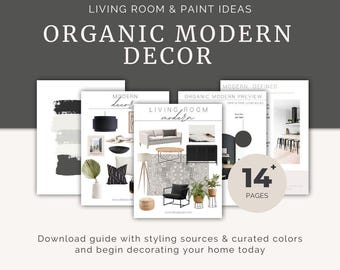 Organic Modern Living Room Decor, Interior Design Package and Paint Color Palette,  PDF Download
