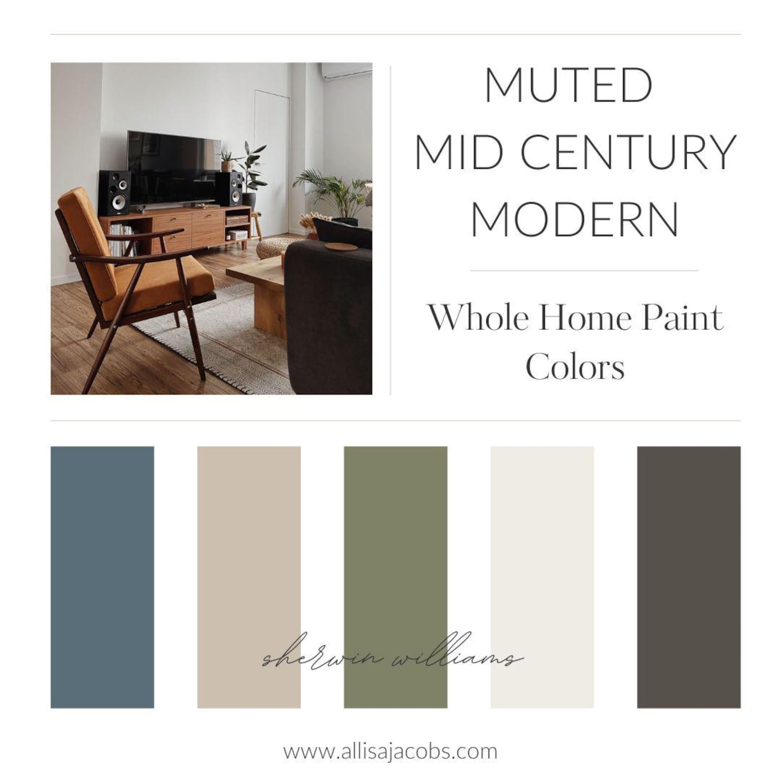 Mid Century Modern Paint Color Palette Interior, Sherwin Williams ...