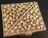 Revlon vintage gold tone compact w faux pearls