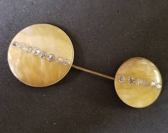 Celluloid honey w rhinestones hat dress pin 2 pc vintage 30s 40s