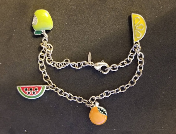 Vintage 80s SAQ Enameled Fruit Charm Bracelet Avon Etsy Canada