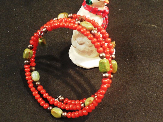 Red & Turquoise Double Wrap Bead Necklace Red & Turquoise Double Wrap Bead Necklace