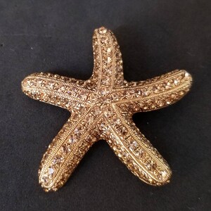 Starfish pin w Gold tone and Gold Pave Rhinestones 2 1/4&quot;