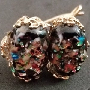 Judith McCann wingback earrings confetti lucite vintage