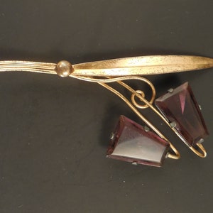 Sterling Art Deco pin brooch w large amethyst stones vintage 30s