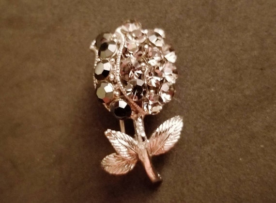 Rhinestone Flower pin Smoke gray /Charcoal silver… - image 1