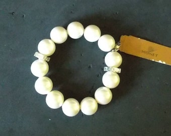 Monet NOS Bracelet Large faux pearls w rhinestones w original tags