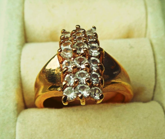 Dinner ring statement ring gold tone with cluster… - image 2