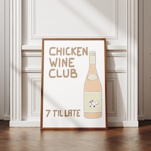 „Chicken Wine Club Digital Art Print“ – Einzigartiges minimalistisches Dekor für Weinliebhaber