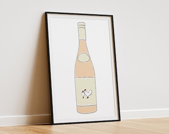 Chicken Wine Bottle Digital Art Print – Unique Minimalist Decor for Wine Lovers' Walls