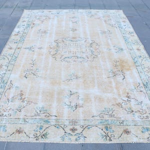 Vintage Rug, 6x9 Large Rugs, Turkish Rug, Muted Oushak Rug, Rugs For Dining Room, 6.3x9 ft Beige Rug, Antique Anatolian Rug, Large Wool Rug,
