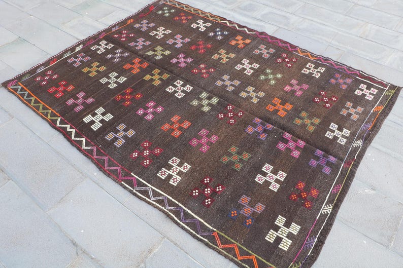 Large Patchwork Rugs Turkish 5.9x7.8 Ft Rug, Large Vintage Rug, Brown Patchwork Wool Rug - Etsy