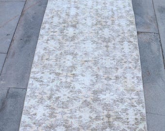 2.6x7.5 ft Vintage Rug, Turkish Runner Rug, White Polka dot Wool Rug
