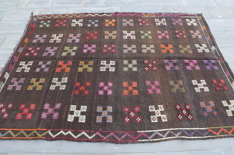 Large Patchwork Rugs Turkish 5.9x7.8 Ft Rug, Large Vintage Rug, Brown Patchwork Wool Rug - Etsy