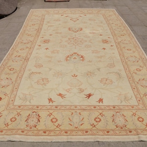 Turkish Rug, 7x12 ft Oushak Carpet, Vintage Floral Design Rug, 204x355cm Living Room Rug, Handmade Beige Rug
