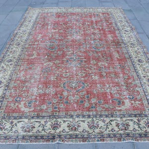 6x10ft Large Turkish Rug, Vintage Oushak Rug, Floral Pattern, Living Room Decor, Red Antique Wool Rug, 6x10 ft Rug, Handmade Area Carpet