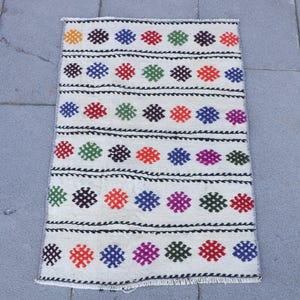 Turkish Kilim, Colorful Kilim, Handwoven Rug, Bohemian Mat, Decorative Oushak, 2x2 ft, Entryway Rug, Ethnic Pattern Carpet