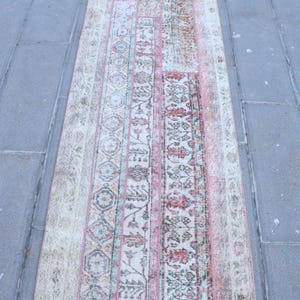 3x8 Runner Rug, Vintage Rug, Patchwork Rug, Turkish Rug, Oushak Rugs, Rugs For Stair, 2.6x8.3 ft Beige Rug, Vintage Turkish Rug, Boho Rug,
