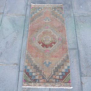 Vintage Turkish Rug, 2x3ft, Pastel Geometric Patterns, Hand-Woven Decor, Soft Tribal Colors, Door Mat Carpet