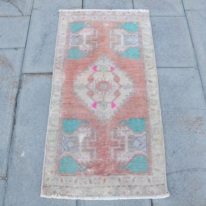 Vintage Oushak Teppich, Türkischer Teppich, 0,6 x 0,8 m kleiner Teppich, Anatolische Teppiche, Handgefertigter Wollteppich, Kelim Teppich