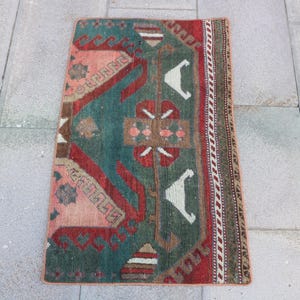 Vintage Turkish Rug, 2x3ft Small Rug, Anatolian Kilim, Entryway Carpet, Handwoven Wool, Colorful Oushak Mat