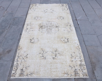 Vintage vloerkleed, oppervlakte: 3,4 x 7,2 ft Turks vloerkleed, witzwart perzisch wollen vloerkleed