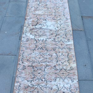 Vintage Runner Rug, 2.2x7.2 ft Turkish Rug, Brown Wool Rug