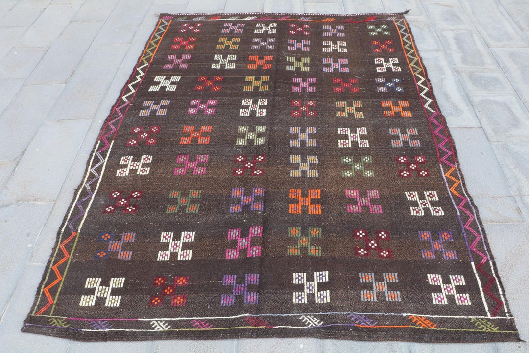 Large Patchwork Rugs Turkish 5.9x7.8 Ft Rug, Large Vintage Rug, Brown Patchwork Wool Rug - Etsy