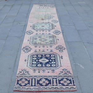 Vintage Turkish Runner, 3x11ft Rug, Decorative Oushak Rug, Hallway Rug, Pink Anatolian Rug, Handmade Wool Carpet, Bohemian Floor Decor
