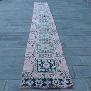 3x22 ft Turkish Runner Rug, Vintage Rug, Anatolian Carpet, Pink Oushak Runner, Hallway Rugs, Antique Wool Carpet, Handmade Turkish Rug