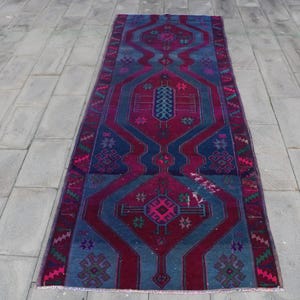 ランナーラグ　ヴィンテージラグ　トルコラグ トルコヴィンテージラグ 44.5×106 ランナーラグ 紫 グレイ