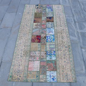 Vintage Teppich, Türkischer Teppich 100x220 cm, Pflanzen & Bäume