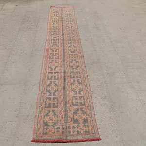 Vintage 1.8x11.1 ft Runner Rug, Turkish Rug, Red Floral Rug