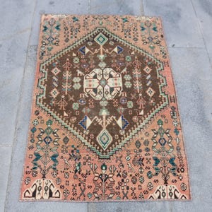 Vintage türkische Teppich, Stammes-Design, 69 x 97 cm, 2 x 3 ft, Boho Teppich Handgewebter anatolischer Kilim, Teppich im Ethno-Stil