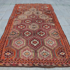 Turkish Kilim, Vintage Kilim, Embroidered Large Kilim, Anatolian Kilim, Rugs For Bedroom, 5.1x9.9 ft Brown Kilim, Boho Chic Turkish Kilim,