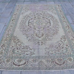 Vintage Turkish Area Rug, 5x9ft, Pastel Floral Patterns, Soft Muted Colors, Elegant Home Decor