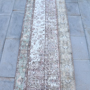 Turkish Rug, Patchwork Rug, Vintage Rug, 2x8 Runner Rug, Oushak Rug, Rugs For Corridor, 2.4x8 ft Green Rug, Soft Washable Antique Rug,