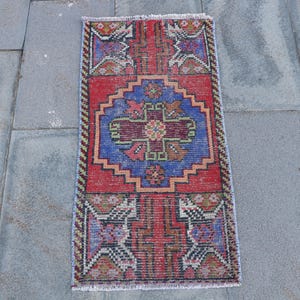 Turkish Rug, Vintage Rug, 1x3 ft Small Rug, Anatolian Rug, Rugs For Hallway, Red Wool Rug, Handwoven Turkish Carpet, Traditional Mini Rug