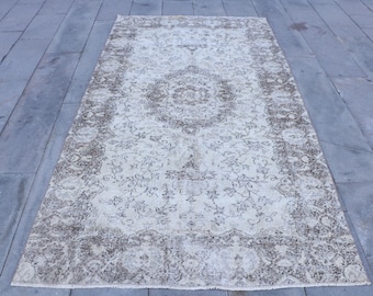 Alfombra vintage de 4,6 x 8,5 pies, alfombra turca, alfombra a rayas grises