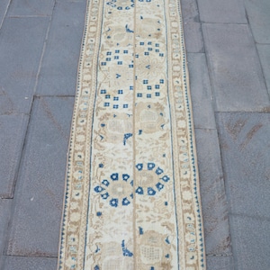 2x8 Runner Rug, Vintage Rug, Turkish Rug, Patchwork Rug, Oushak Rug, Rugs For Kitchen, 1.9x7.6 ft Beige Rug, Modern Minimalist Wool Rug,
