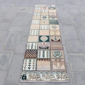 Vintage Turkish Runner Rug 2.2x8.7 ft, Brown Patchwork Rug Wool