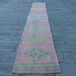 Turkish Runner Rug, Vintage Runner, 3x21ft Pink Carpet, Anatolian Hallway Rug, Wool Tribal Rug, Corridor Decor Rug