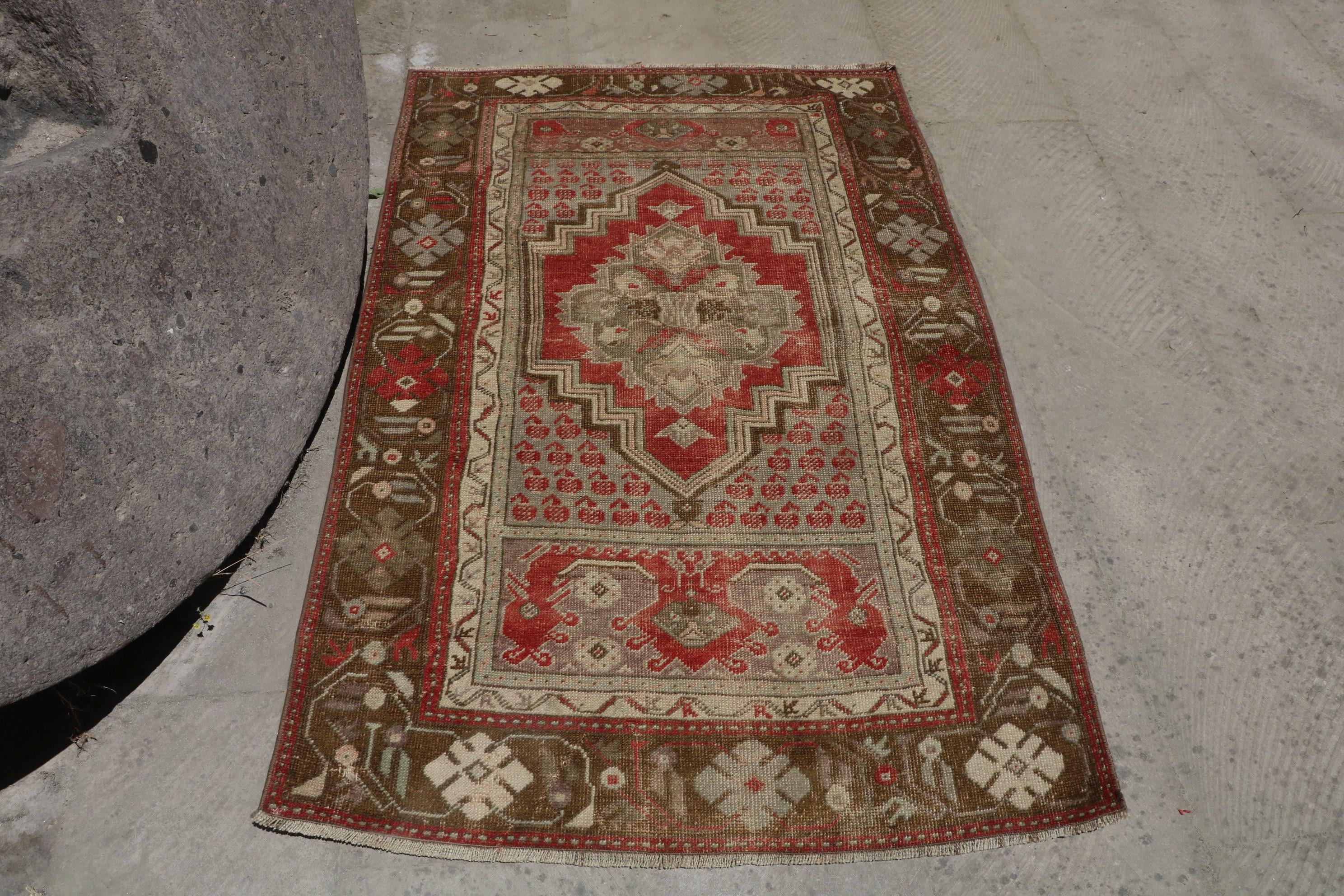 52x140cm Small Rug, Turkish Handmade Rug, Vintage Red Rug, 2x5ft