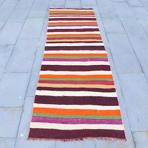 Turkish Kilim 2x8ft Striped Rug