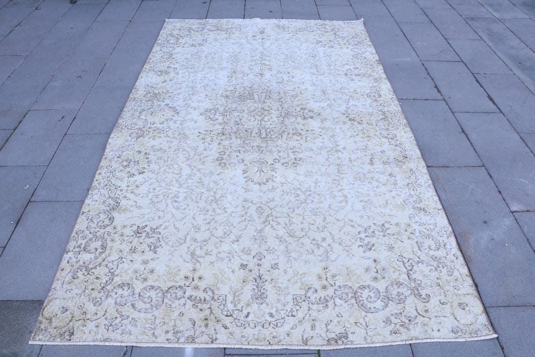 Cream Turkish Rug Vintage Turkish Area Rug, Cream and Beige, Elegant Floral Design, 5x9ft ...